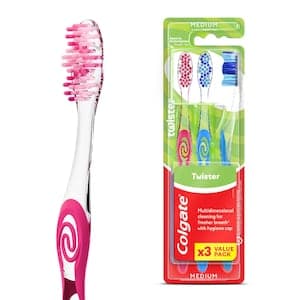 Colgate Twister Medium Toothbrush with Caps, 3 PCS