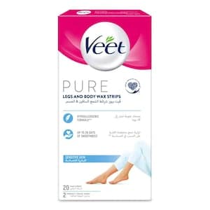 Veet Hair Removal Wax Strips for Sensitive Skin Legs & Body, 20 Strips