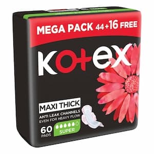Kotex Maxi Protect Thick Pads Super Size Sanitary Pads With Wings 60 Sanitary Pads