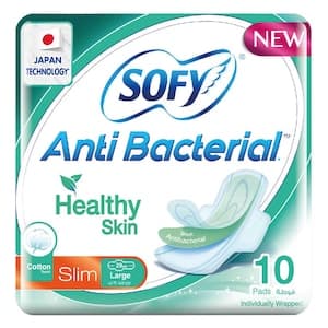 Sofy Anti-Bacterial Original Slim Sanitary Pads With Wings Large White 10 Pads