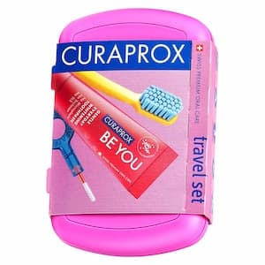 Curaprox Be You Gentle Everyday Whitening Toothpaste Gin Tonic and Persimmon with Toothbrush Travel Set Pink