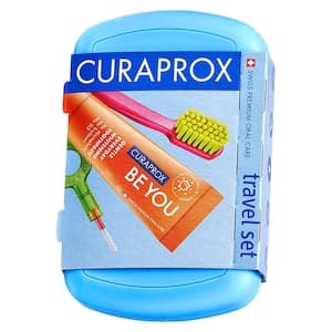Curaprox Be You Gentle Everyday Whitening Toothpaste Peach and Apricot with Toothbrush Travel Set Blue