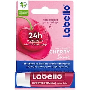 LABELLO Lip Balm Cherry Shine, 24H Moisture with Shea Butter, Vegan, 4.8g