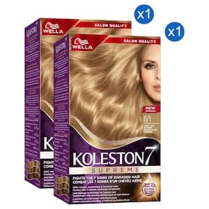 Wella Koleston 7 Supreme Hair Colour Cream Kit, 8/1 Light Ash Blonde, 135ml Pack of 2