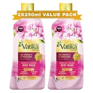 Dabur Vatika Moisturizing Romantic Sakura Body Wash, Cherry Blossom/Almond Milk, 250ml Pack of 2