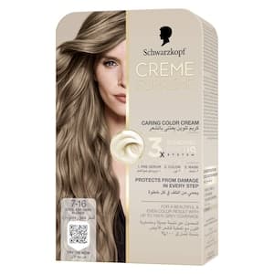 Schwarzkopf Creme Supreme Caring Colour Cream Full Kit, 7-16 Cool Ash Dark Blonde