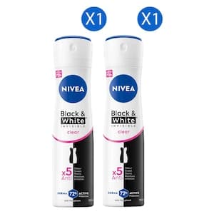 Nivea Black & White Invisible Anti-Perspirant Deodorant Spray, Clear, 150ml Pack of 2