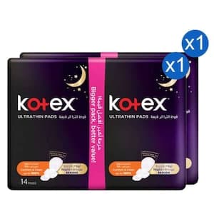 Kotex Ultra Thin Night Sanitary Pads with Wings 14 Pads, Pack of 2