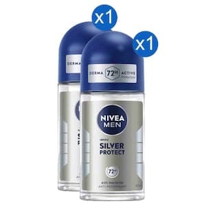 NIVEA Men Silver Protect Anti-Perspirant Roll-On Deodorant 50ml, Pack of 2
