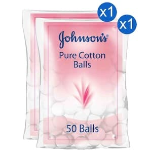 Johnson’s Pure Cotton Balls Soft Gentle Cotton for Baby and Personal Care, 50 Cotton Balls, Pack of 2