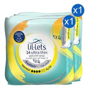 Lil-Lets Ultra Thin Sanitary Pads Normal with Wings, 14 Pads, Pack of 2