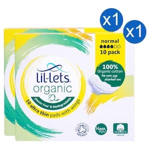 Lil-Lets Organic Ultra Thin Pads Normal with Wings, 10 Pads, Pack of 2
