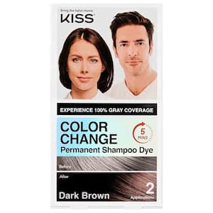 KISS Color Change Permanent Shampoo Hair Dye Dark Brown, 100% Gray Coverage, KCCS02