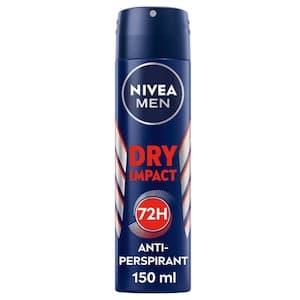 NIVEA MEN Dry Impact Anti-Perspirant Deodorant, Daily Use Men's Deodorant, 72h Derma Active Protection, Spray 150ml