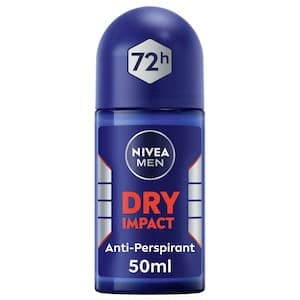 NIVEA MEN Dry Impact Anti-Perspirant Deodorant, Daily Use Men's Deodorant, 72h Derma Active Protection, Roll-On 50ml