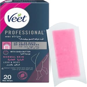 Veet Professional Hair Removal Wax Strips for Normal Skin Legs & Body, 20 Strips
