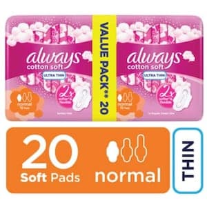 Always Cotton Soft Ultra Thin Normal Sanitary Pads With Wings White 20 Pads